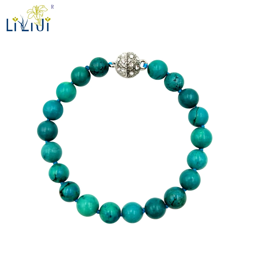 LiiJi уникальный индюк настоящий Howlite зеленая бирюза 7 8 мм круглые бусины магнит