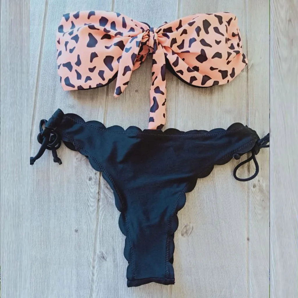 

Hot Sexy Popular Female Lengerie High Quality Women Sexy Leopard Bathing Suit New Off Shoulder Lady Intimate Wire Free Underwear
