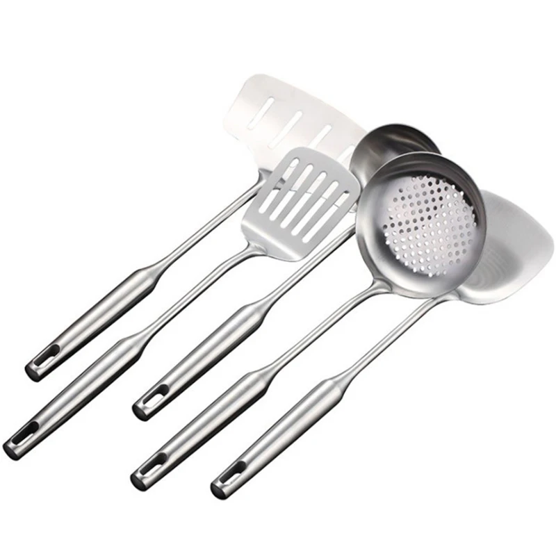

5 Pcs/Set Kitchen Cooking Tools 304 Stainless Steel Cooking Utensils with Long Handle Spatula Soup Ladle Kitchenware