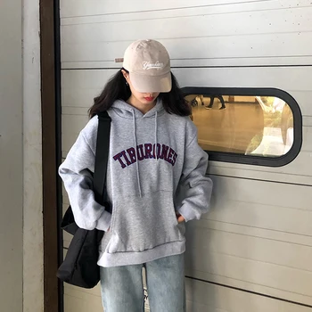 

letter boyfriend velvet hooded pullover hoodies