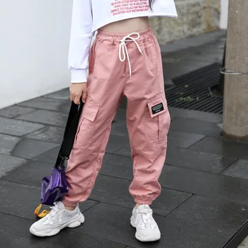 Trend Clothing Girls Pants Cotton Cargo Pants Multi-pocket Girls  Sweatpants Elastic Waist Harem pants Kids Children Hip-hop 12T 1