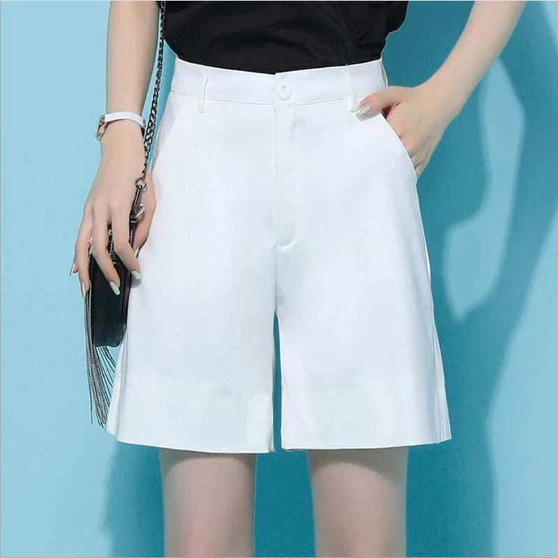 

Shorts Women Cotton 2020 Summer Style Plus Size High Waist Short Pants Woman Clothes Bottoms Solid Black White Wide Leg Shorts