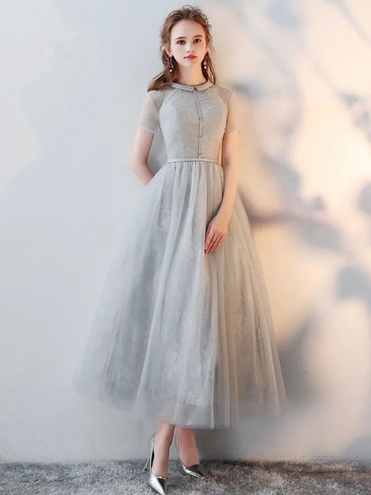 Вечернее платье Мода o-образным вырезом с коротким рукавом Деловая одежда кружевные женские вечерние платья на молнии с рюшами элегантное женское платье De Soiree LX430