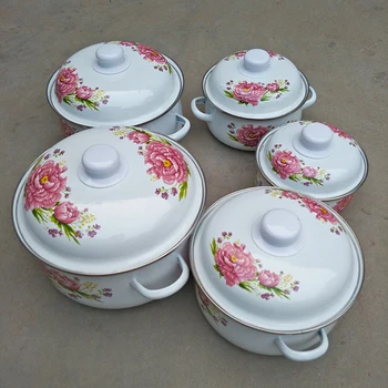 

5pcs Stock pots cookware ceramic Cooking pot Cookware Enamel Casseroles Enamel Stock Pots