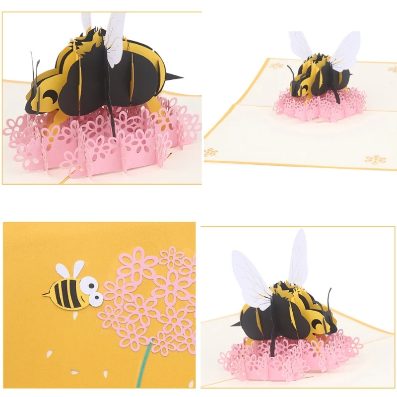  Bee Flower Greeting Cards Handmade Birthday Wedding Invitation 3D Pop Up Card 72XF - 4000389123346