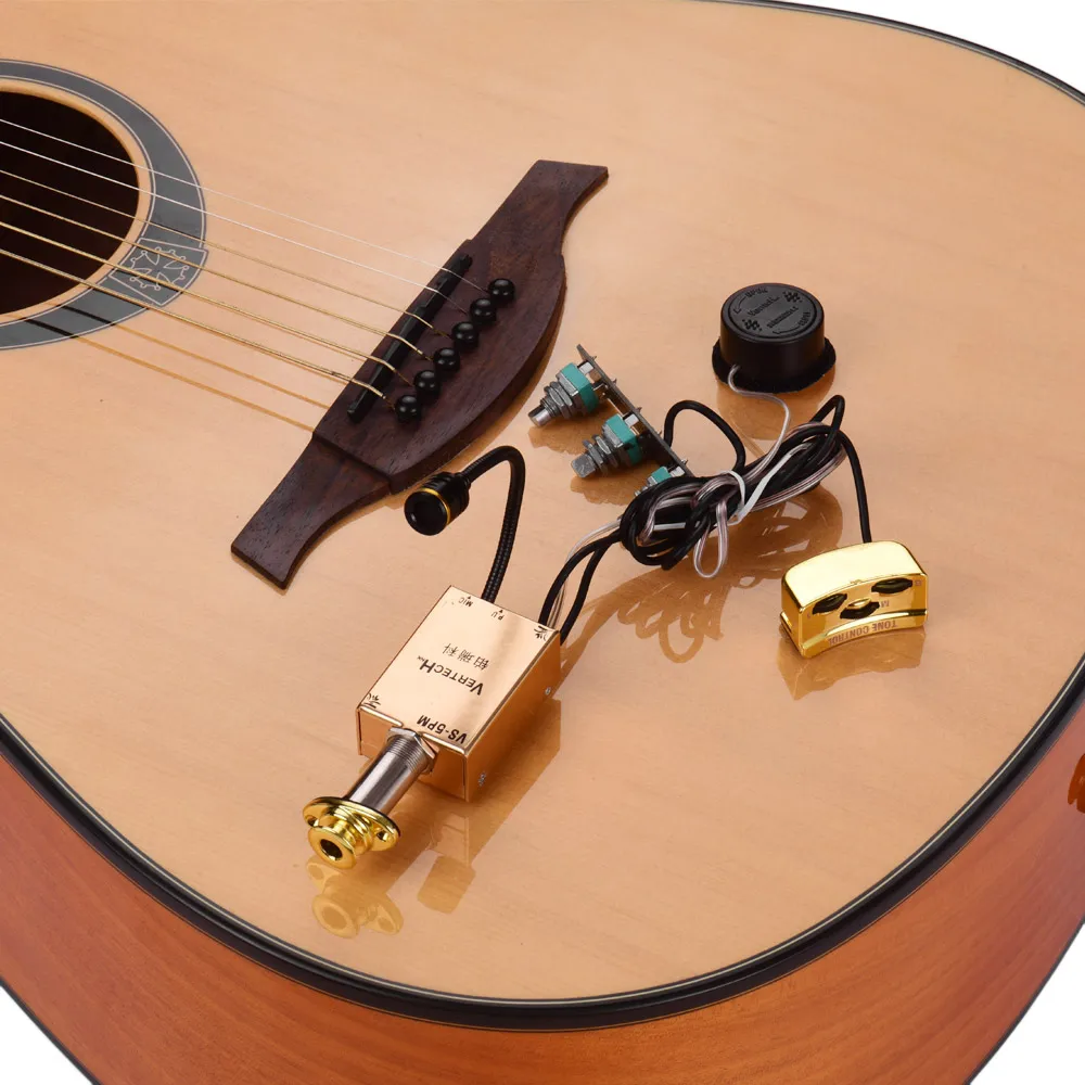 

Hot New VS-5PM Plastic + Metal Guitar Soundhole Pickup Transducer Saddle + Microphone Dual Pick-up Ways with 6.35mm Endpin