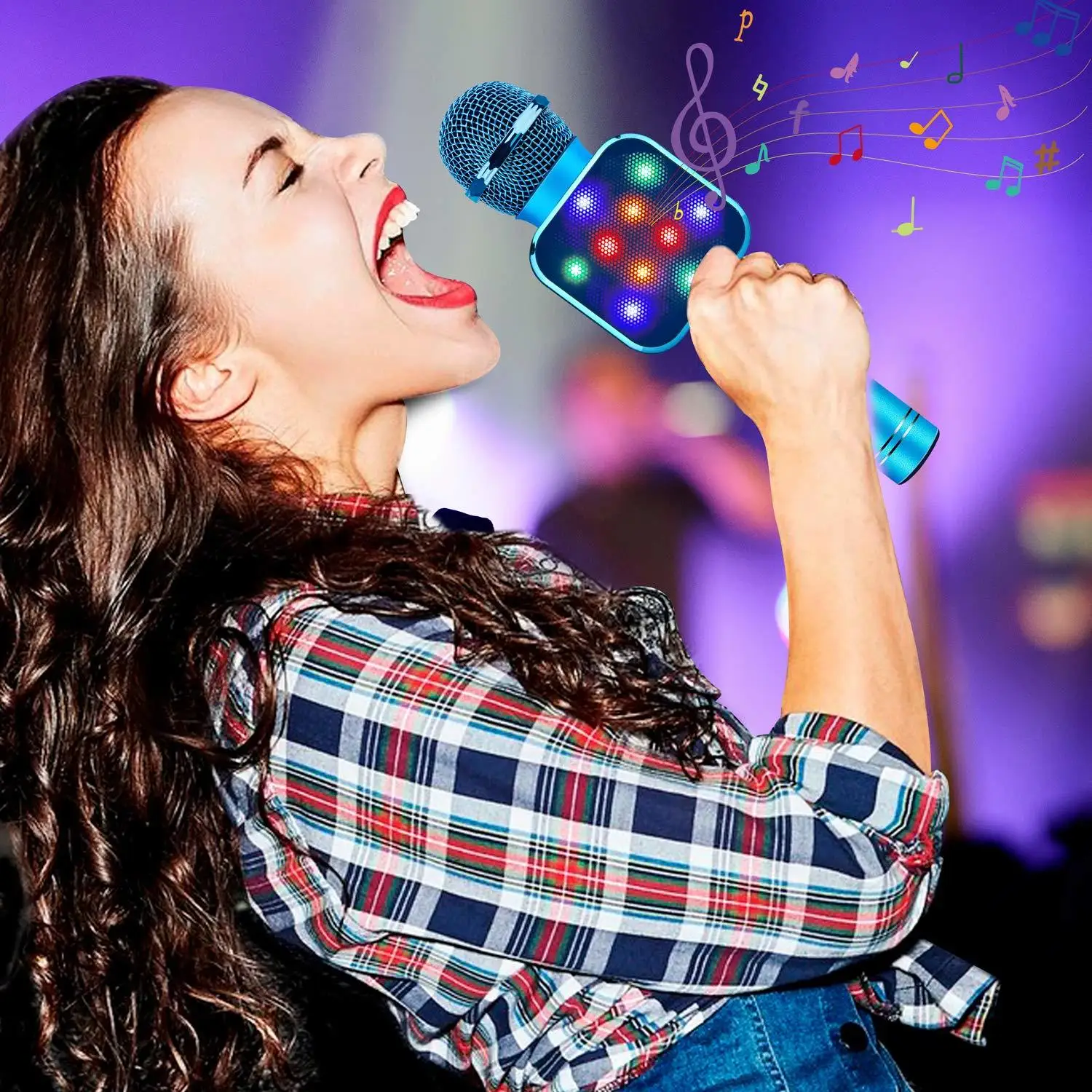 Goede 4in 1 Led Verlichting Handheld Draagbare Karaoke Microfoon Thuis Ktv Speler Met Opname Functie Compatibel Met Android   Ios Apparaten