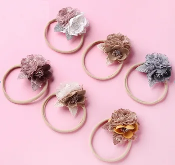 

DHL 500pcs Newborn Baby Elastic Princess Florals Lace Headband Girls Pearl Fresh Style Cute Headwear