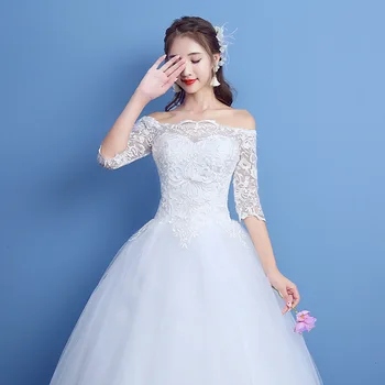 

1PCS The Wedding Ceremony New Word Shoulder Chinese and Korean New Product Qi Di Dress Dress Show Thin Wedding Dress 2019