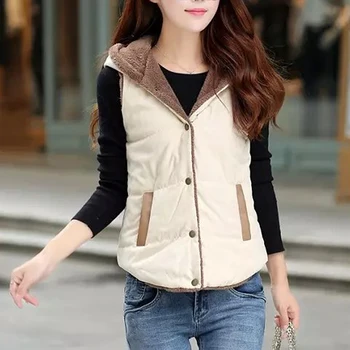 

Women Jacket 2020 Autumn Winter Slim Women Vest Jackets Warm Cotton Hooded Waistcoat Female Fashion Jackets Waistcoats