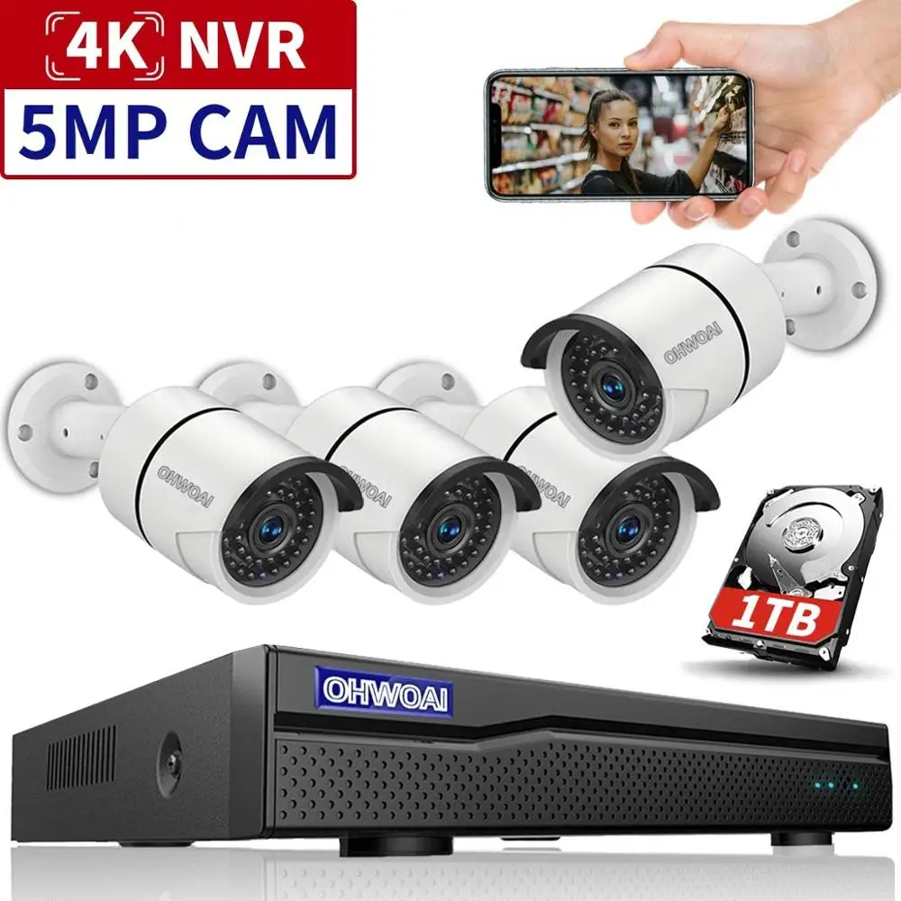 OHWOAI POE Система камеры 4K 8CH Poe NVR система безопасности 5MP камера домашнее видео
