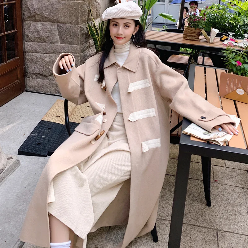 

Long over-the-Knee Toggle Woolen Jacket Women's 2019 Autumn And Winter New Style Korean-style Loose-Fit Elegant Slimming Woolen