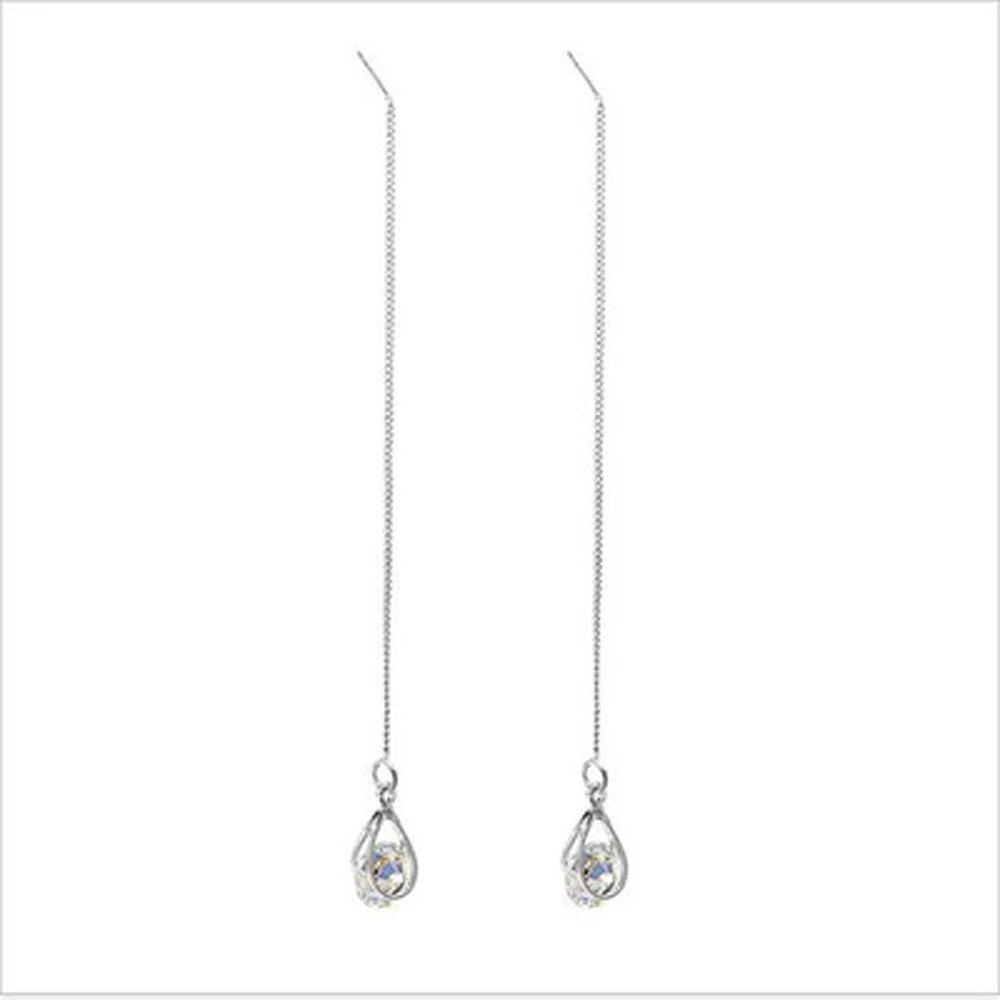 Silver-symmetric Серьги в форме капли воды, Женские Ювелирные аксессуары, циркониевые подвески, длинные серьги из нержавеющей стали, корейские серьги с кисточками - Окраска металла: Silver-symmetric