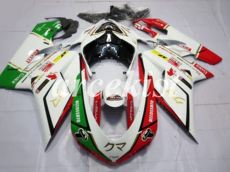 Инъекций ABS Полный обтекатели комплект подходит для поездок на мотоцикле Ducati 1098 848 evo 1198 2007 2008 2009 2010 2011 2012 тела набор изготовленный на заказ красного и зеленого цвета