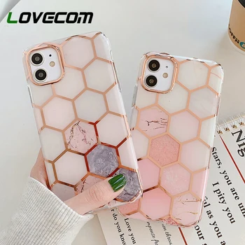 

LOVECOM Plated Geometric Marble Shockproof Phone Case For iPhone 11 Pro Max XR XS Max 7 8 Plus Case Soft IMD Phone Back Cover