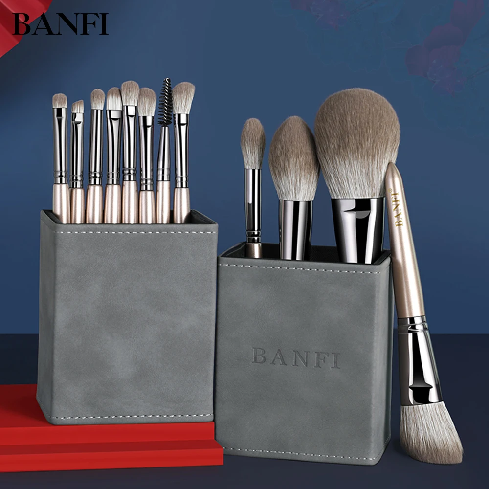 

BANFI 12 Pcs High Quality Makeup Brushes Set Factory Direct Sale Professional Beauty Make Up Tool with PU Leather Storage Bucket