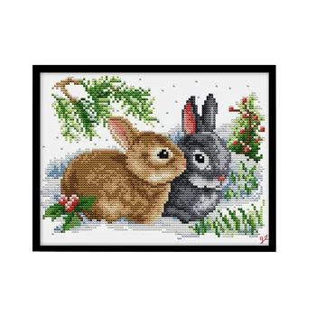 

33 x 24cm 14CT 2 Strands DIY Cross-stitch Embroidery Kit Printing Cross Stitch Kit Decorative without Frame - Lucky Rabbit