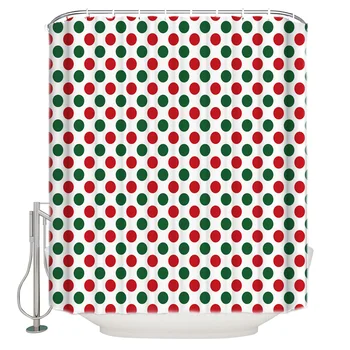 

Waterproof Polyester Fabric Shower Curtain Red And Green Dots Decorate Christmas Geometry Shower Curtain