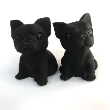 

Free Shipping Natural Black Obsidian Dog Quartz Healing Crystal Stone Lovely Dog Hand Carved Crafts Home Decor Christmas Gifts w