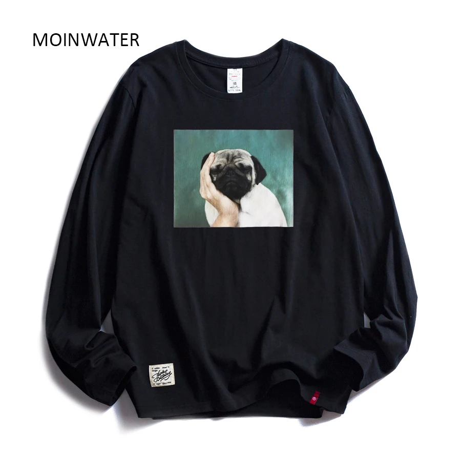 MOINWATER новые женские футболки с длинным рукавом и принтом собаки женские хлопковые белые футболки и повседневные женские топы черная футболка MLT1905