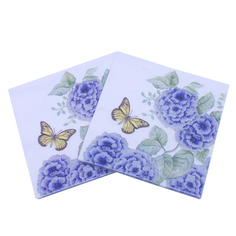 

20pcs 33cm Bule Flower Butterfly Vintage Servilletas Decoupage Napkins Paper Elegant Tissues Birthday Wedding Party Towels Decor