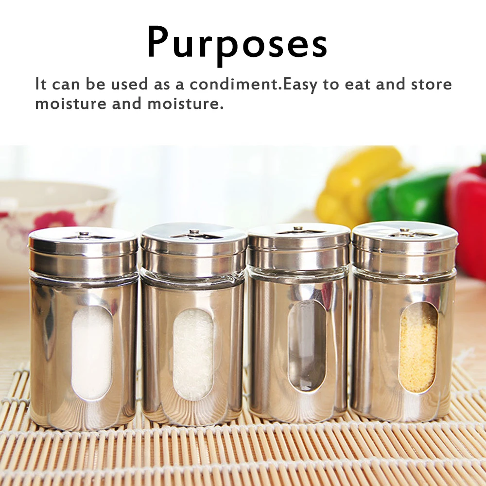 Milue Stainless Steel Seasoning Spice Storage Jar Tins Container With Clear Shaker Lids Kitchen Gadgets Tool 