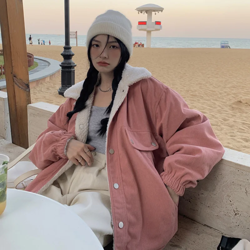

Korean version of the winter loose casual corduroy profile niche jacket long-sleeved jacket