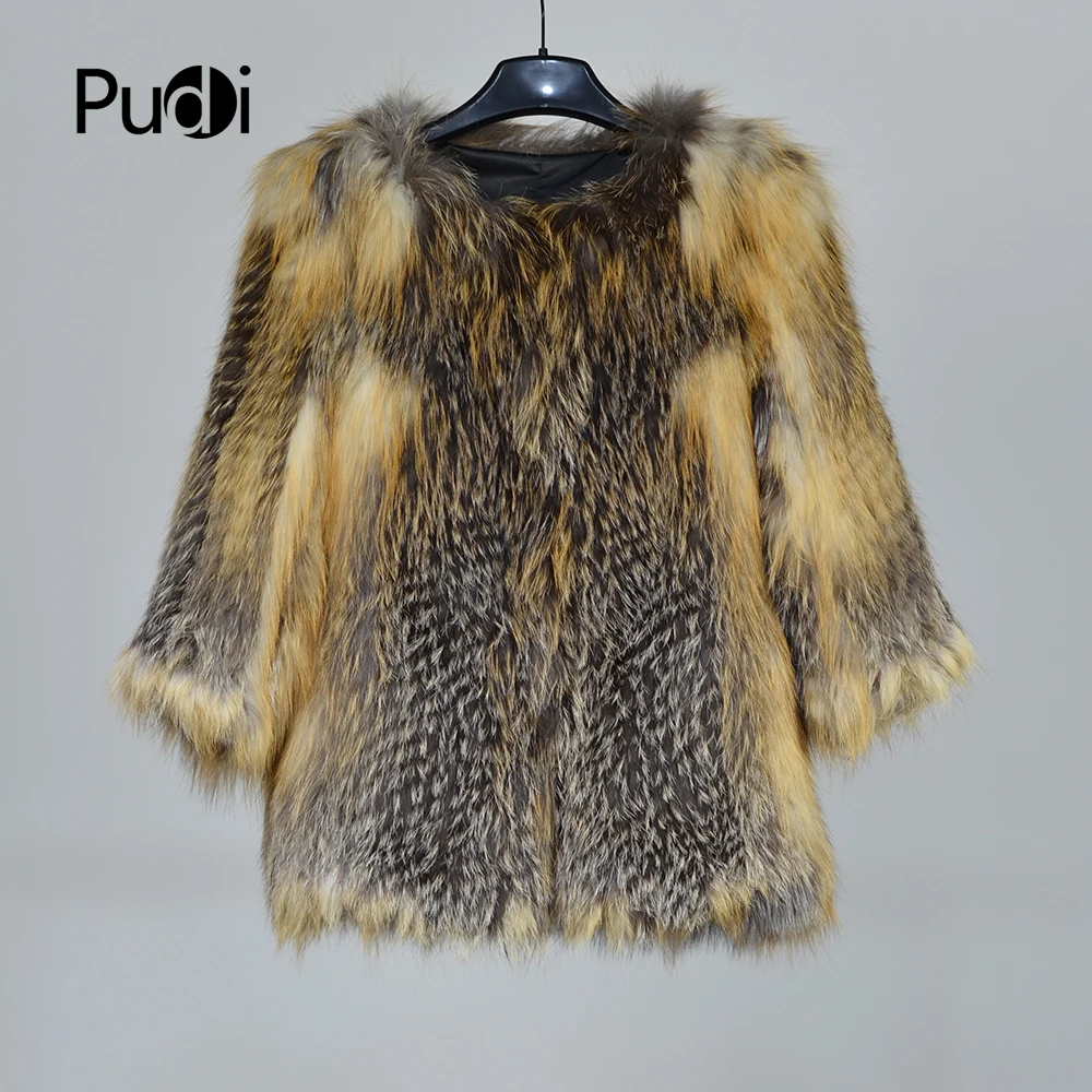 

Pudi CT809 2020 Winter New Fashion women's genuine fox fur knit warm coat natural color jackets sweaters coats