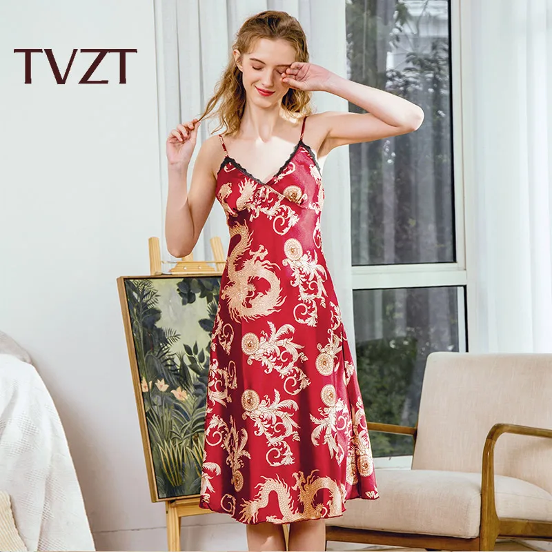 Tvzt новая весенняя Популярная мода для девушек, женщин, женщин, ночное платье, шелковое атласное ночное белье, длинные халаты, ночное платье - Color: Red