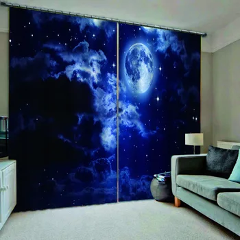

moonlight Blackout curtain Customized size Luxury Blackout 3D Window Curtains For Living Room star blue curtains