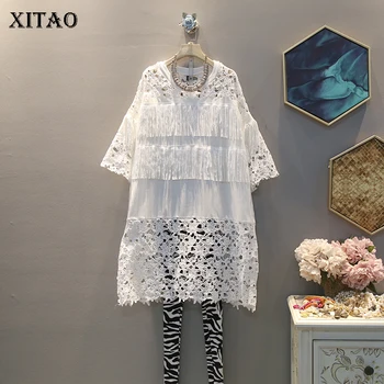 

XITAO Tassel Women Dress Hollow Out 2020 Spring Lace Pullover Full Sleeve Small Fresh Patchwork Minority Casual Dress XJ4006