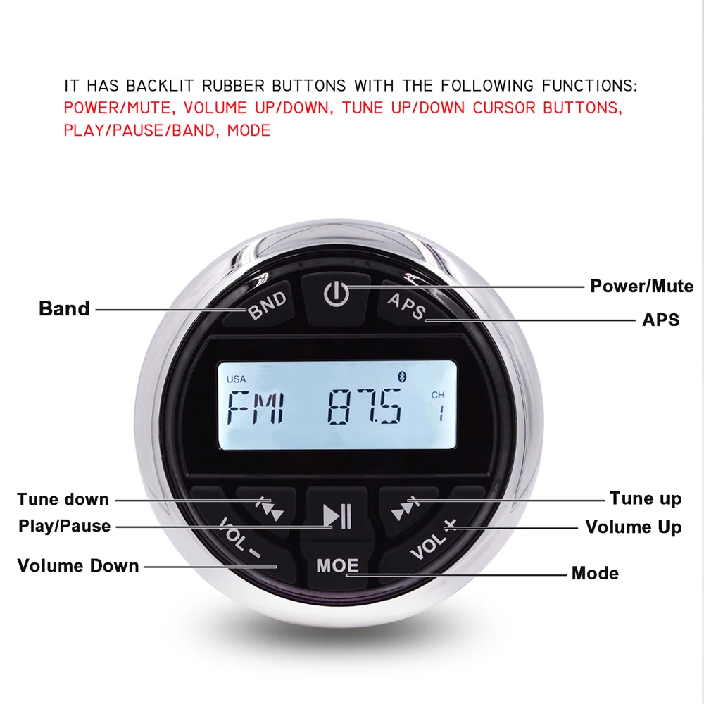 US $124.23 Marine Waterproof Radio Bluetooth Stereo Audio Receiver FM AM Car MP3 PlayerWired Remote Control For ATV UTV Boat Yacht Pool
