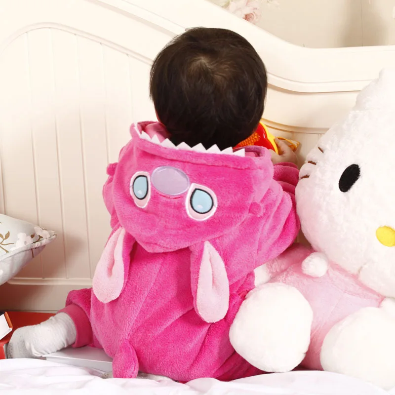 Осенние детские ползунки с дизайном «животные» боди для новорожденных пижамные комплекты зимняя одежда с капюшоном на Хэллоуин Карнавальный Костюм 11,11 распродажа - Цвет: pink stitch