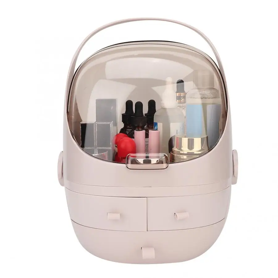 Beauty Cosmetics Case Desktop Portable Makeup Organizer Cosmetic Storage Box Jewelry Container with Lid Round Pink Make-Up Tool | Красота и