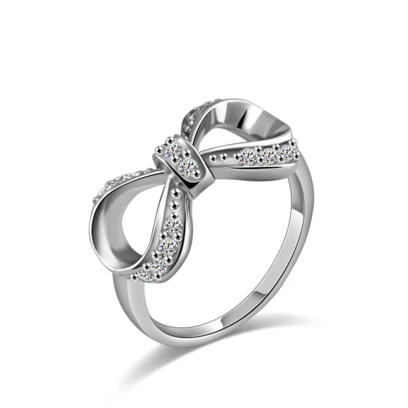 925 Sterling Silver Jewelry Korean Version of The Simple Fashion Shiny Zircon Bow Ring for Women Female Charming | Украшения и