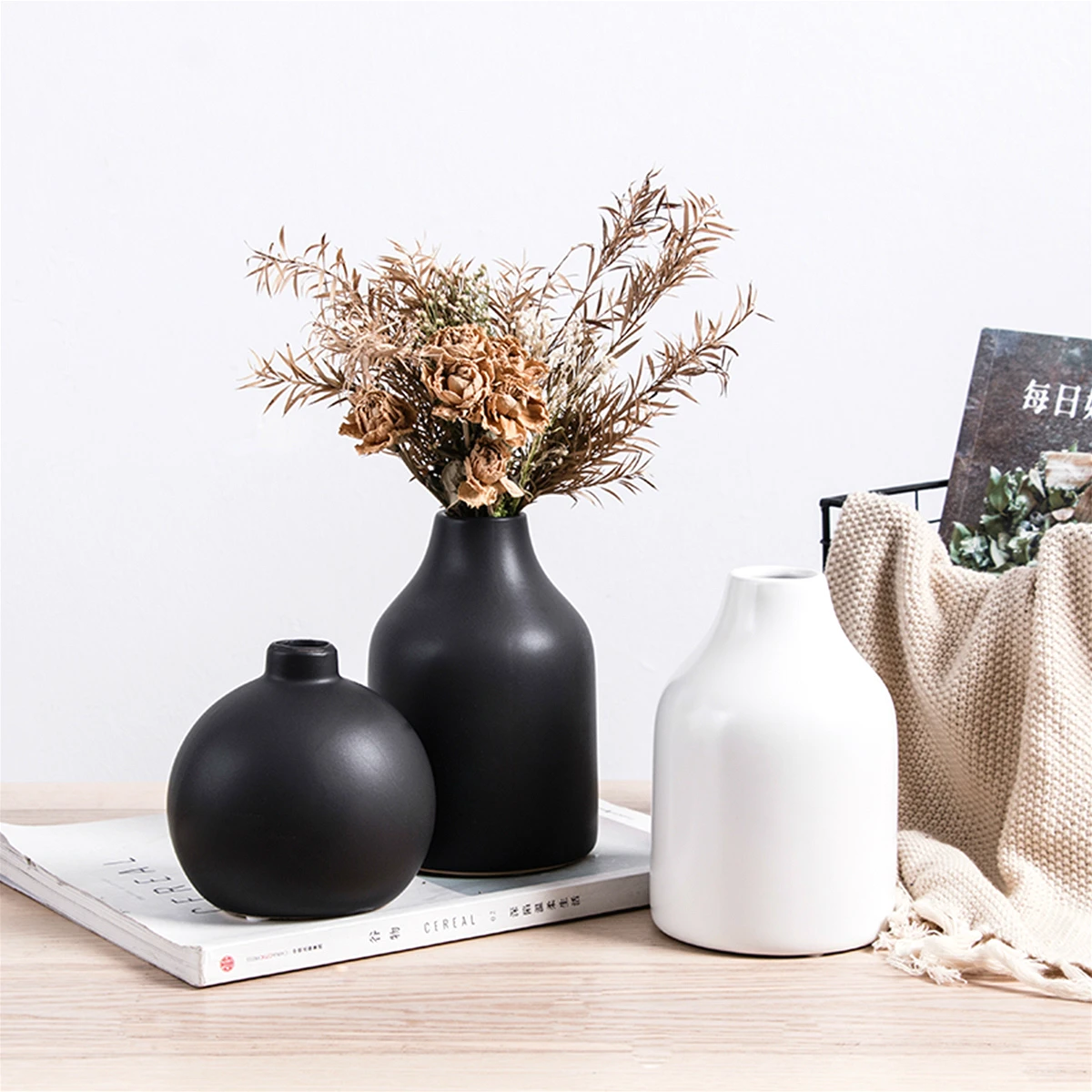 Nordic Style Ceramics Vases Hydroponics Plant Flower Home Decor for Artificial Flower Bouquet with Vase Wedding Table Decoration