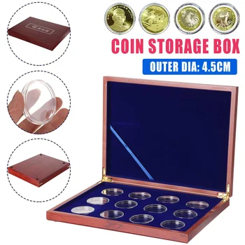 

12pcs Zodiac Signs Commemorative Coin Storage Box Adjustable Antioxidative Wooden Commemorative Coin Collection Case Container
