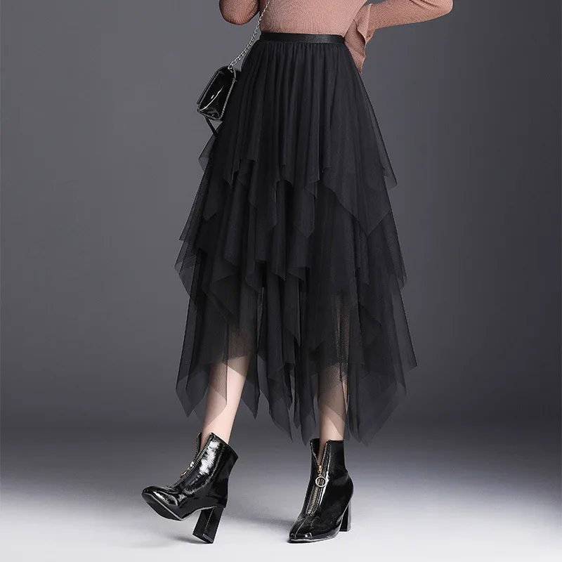 

Skirt Gauze Skirt Women's Autumn And Winter Vertical Pendant Short-height Autumn Mesh Dress under Long Skirts Irregular Cake Dre