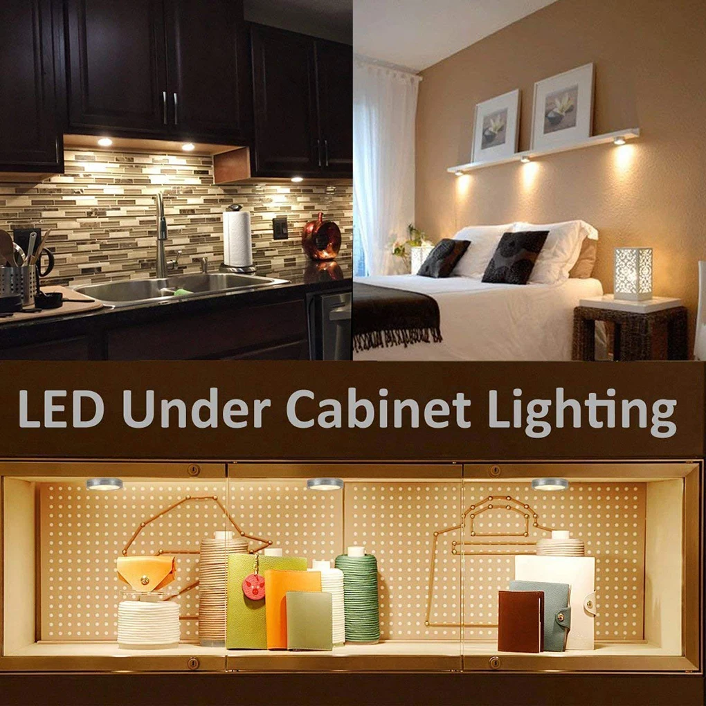 

3-in-1 LED Puck Lights Kitchen Under Cabinet Lighting Kit Aluminum Alloy Housing 250ML US Plug