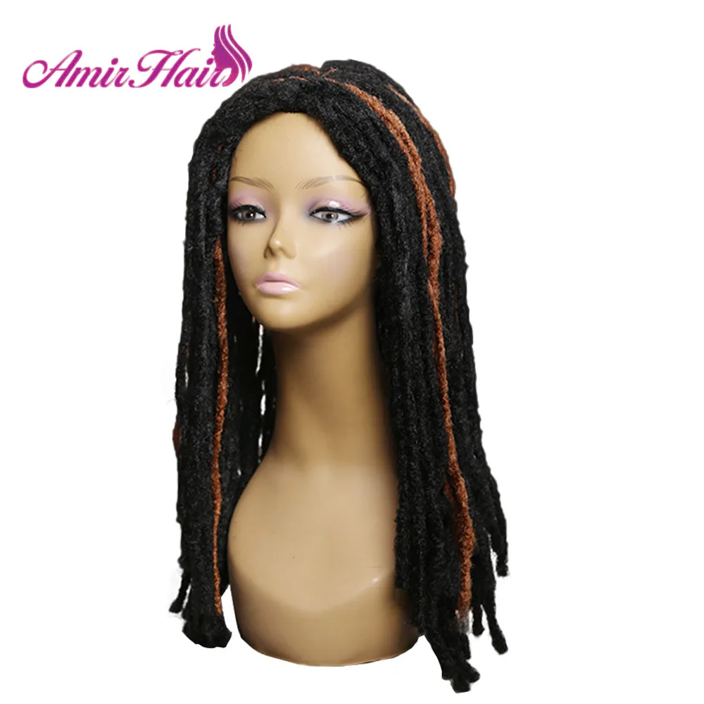 Многоцветный Amir Длинные Синтетические волосы дредлок парик для женщин Faux locs прическа черный смешанный коричневый крючком парики из косичек Термостойкое волокно - Цвет: Многоцветный