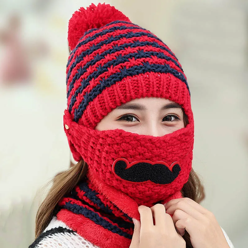 Dilidala женская зимняя маска с капюшоном, многоцелевые наушники, женские теплые бархатные вязаные шерстяные шапки, модная женская шапка - Цвет: Red