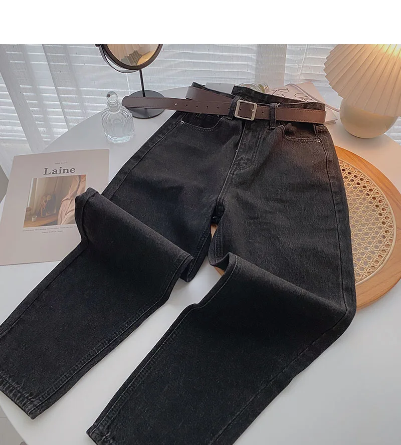 levis jeans ZHISILAO Straight Jeans Women with Belt Vintage Basic Blue Ankle-length Denim Pants Plus Size Boyfriend Gray Jeans Korean 2021 chrome hearts jeans