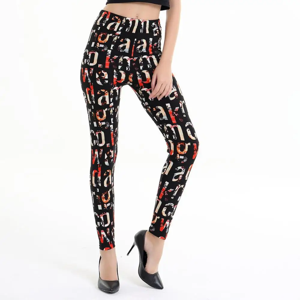 

New super soft butter quality sexy fashion lady comfortable fit curve Colorful letters on black leggings