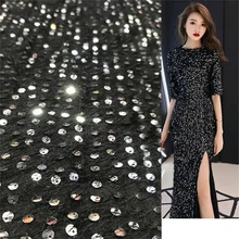 Черный горошек на черном блесток ткань женское платье вечернее платье ткань для костюмов