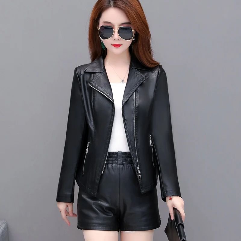 

2020 Autumn New Leather Jacket Women Short Pu Leather Small Jacket Spring And Autumn Motorcycle Version Slim Fashion Trend