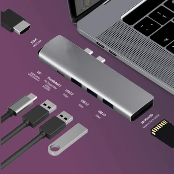 USB 3.1 C타입 허브 HDMI 어댑터, 4K 썬더볼트 3 USB C 허브, 허브 3.0 포함, TF SD 리더 슬롯 PD, 맥북 프로 에어 2018 2020