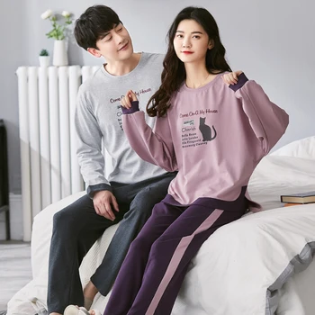 

New Men pyjamas suit autumn Plaid pants Couple pajamas Long sleeve pijama for male clothing Cotton casual nightie sleepwear