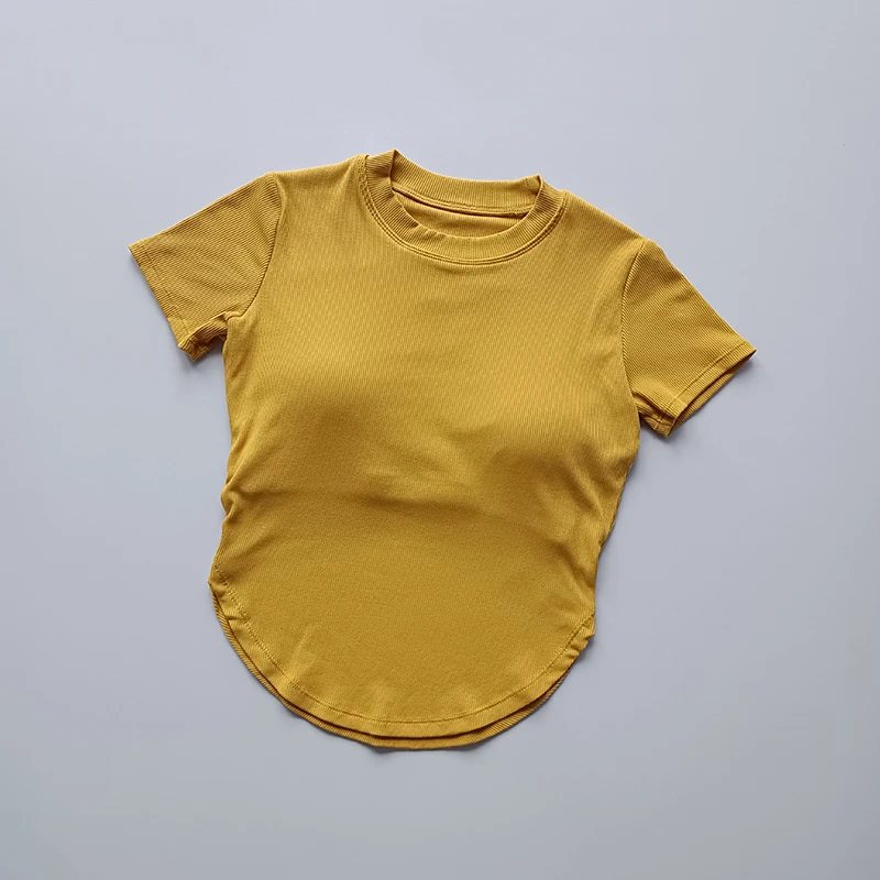 thumbnail image 1 of Traje de Yoga con cojín para el pecho de manga corta para mujer, Top deportivo que absorbe el sudor, secado rápido, absorción de humedad fina para ocio, 1 of 6