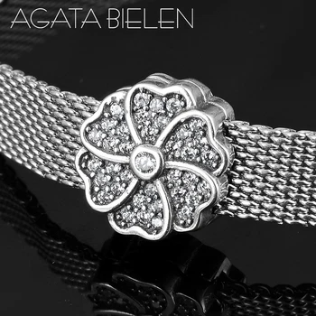 

925 Sterling Silver Whirlwind flower Clear CZ Clips bead Fit Reflections Bracelet Original Clip Charm Women Jewelry
