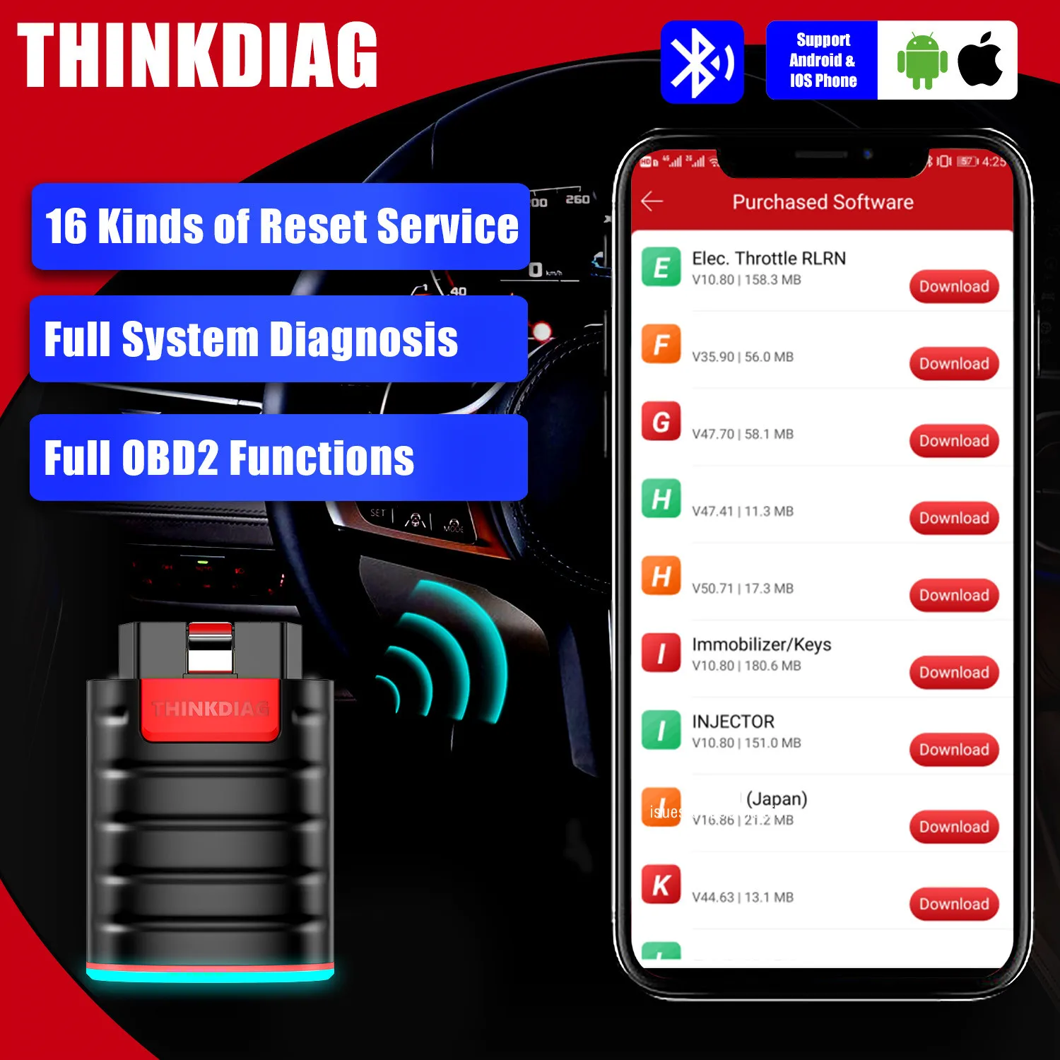 Полный диагностический инструмент Thinkdiag OBD2 с 3 бесплатными программами и 15